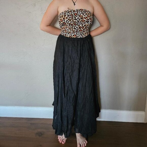 XES-NY Black 100% Silk Crinkle Chiffon Maxi Skirt Size L Fits M - Picture 2 of 5